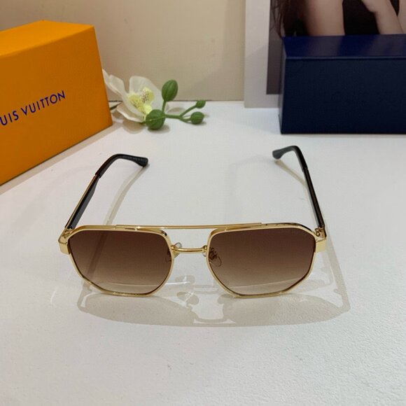 Louis Vuitton Gold Metal Frame Brown Sunglasses - Picture 1 of 7
